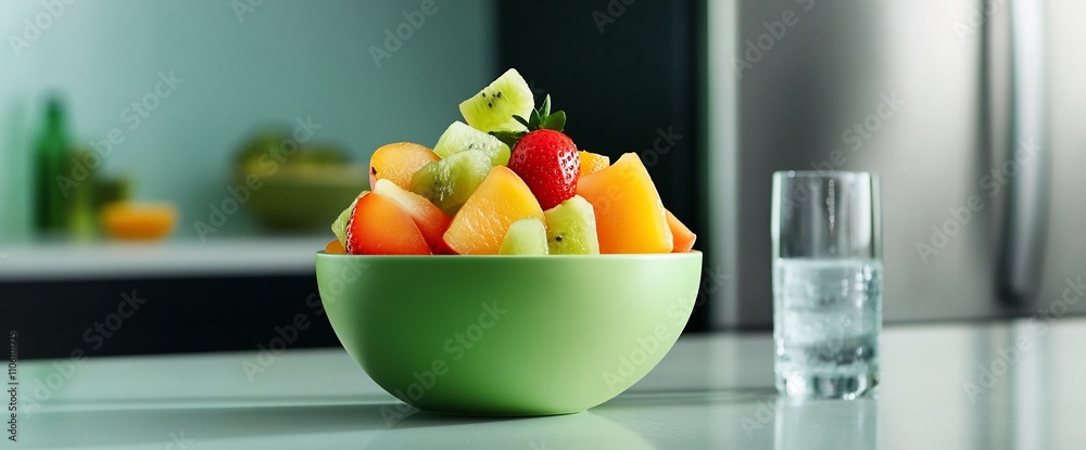 Colorful fruit salad in a green bowl. Colorful fruit salad in a green bowl.