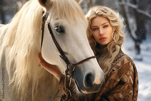 long-haired blonde with a horse 