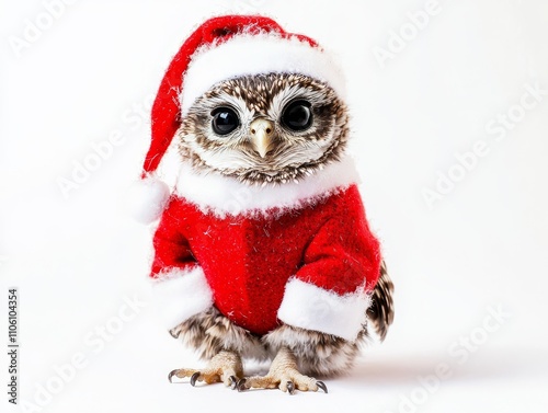 Adorable Baby Owl Wearing Santa Claus Costume for Christmas Holiday