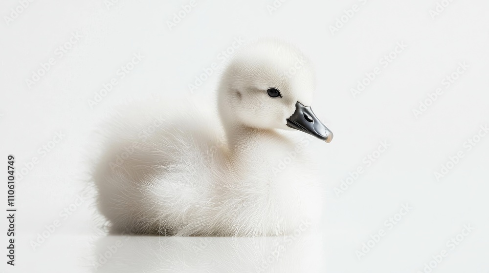 Adorable Baby Swan Sitting in Serene Wetland Habitat Adorable Baby Swan Sitting in Serene Wetland Habitat