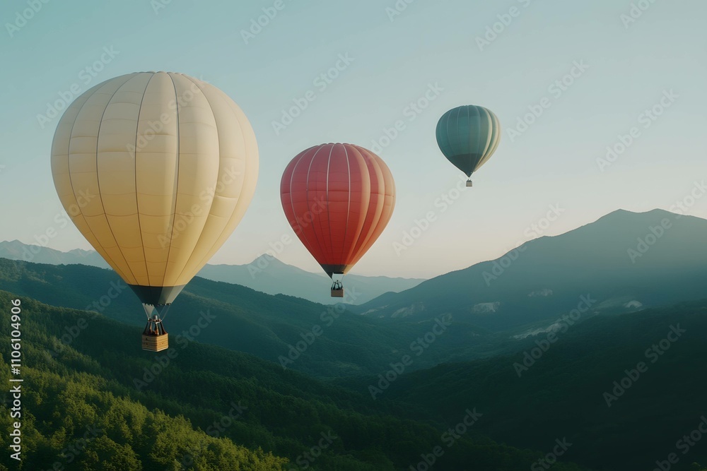 Fototapeta premium Colorful hot air balloons flying over mountain