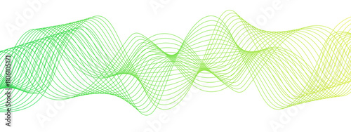 Horizontal green wave on white background. Abstract wavy lines. Futuristic tech background with Curved wavy line. seamless wave pattern glowing science flowing line graphic template