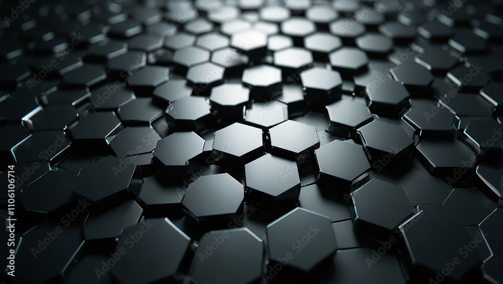 Futuristic black hexagon honeycomb pattern with white highlights. Futuristic black hexagon honeycomb pattern with white highlights.