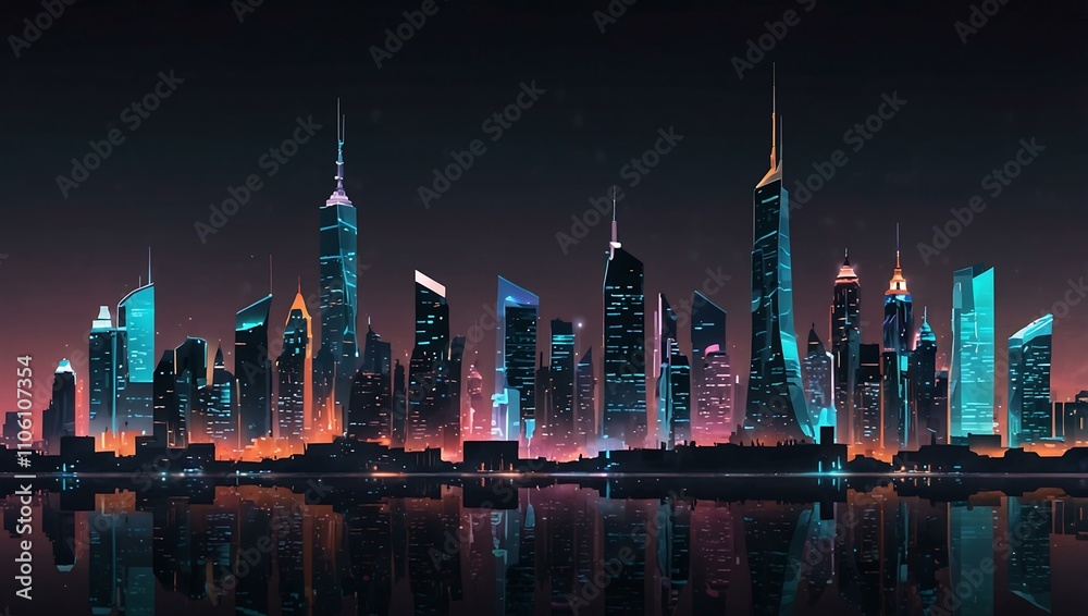Obraz premium Futuristic city skyline illustration.