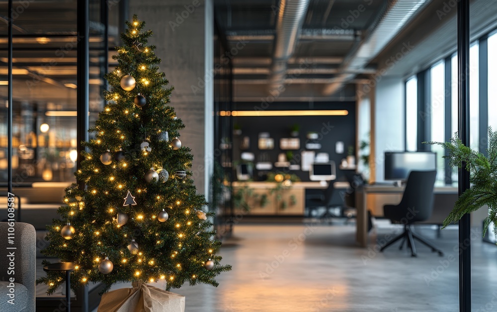 Modern Office Space A stylish Christmas tree 
