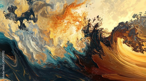 Wallpaper Mural Abstract Gold Teal Black Swirling Paint Artwork Torontodigital.ca