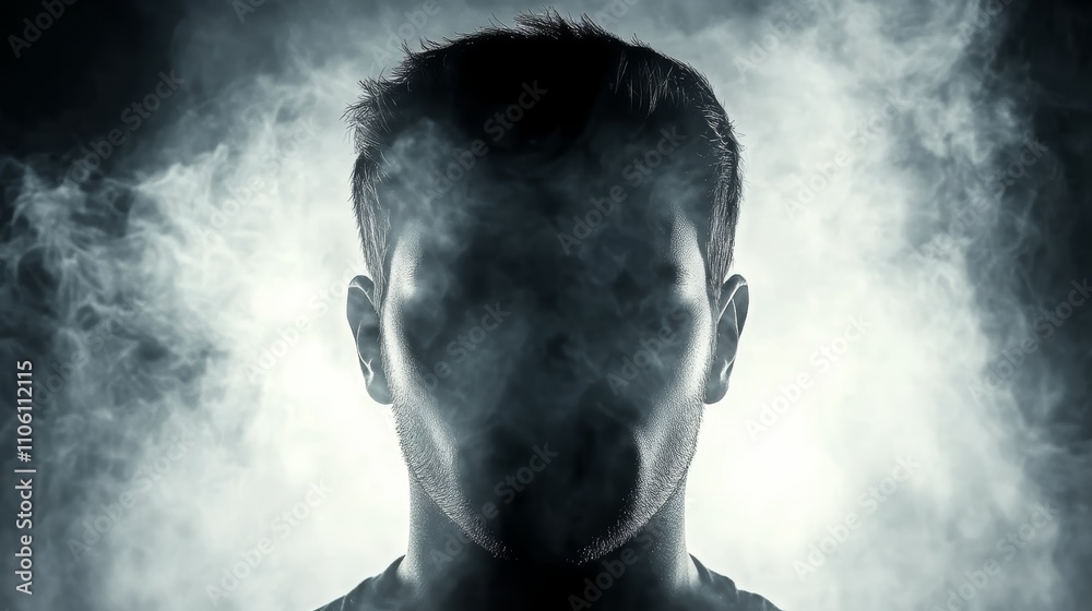 Dramatic portrait of a bearded man emerging from smoke, intense atmosphere and masculine style Dramatic portrait of a bearded man emerging from smoke, intense atmosphere and masculine style