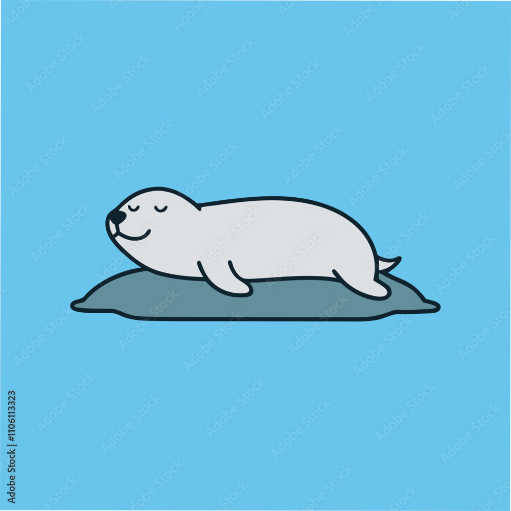 Cute Sleeping Seal Cartoon Illustration on Pillow, Arctic Animal Cute Sleeping Seal Cartoon Illustration on Pillow, Arctic Animal