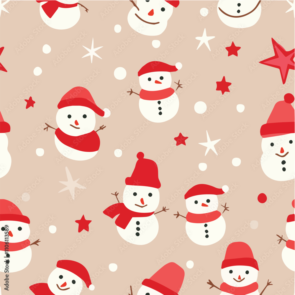 Vector Simple Christmas pattern of stylized snowmen and stars Vector Simple Christmas pattern of stylized snowmen and stars