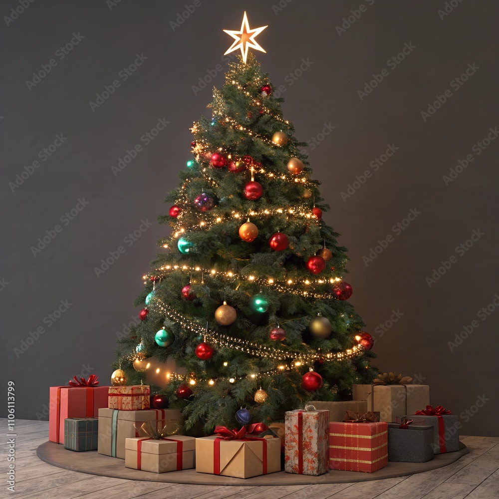christmas tree with presents xmas ball pine star ornament christmas tree with presents xmas ball pine star ornament