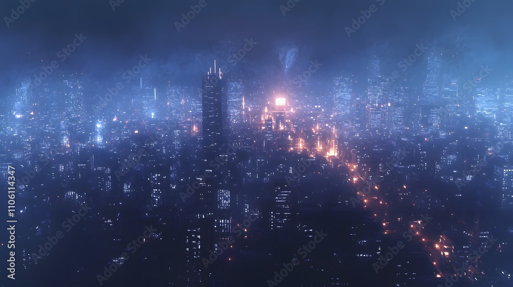 Night Cityscape Futuristic Metropolis Skyline View Night Cityscape Futuristic Metropolis Skyline View