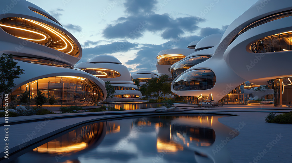 Fototapeta premium Futuristic Buildings with Glass Domes