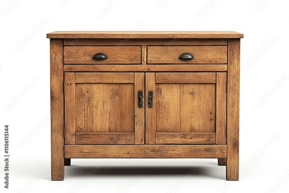 Farmhouse Furniture Rustic Buffet Cabinet Isolated on White Farmhouse Furniture Rustic Buffet Cabinet Isolated on White