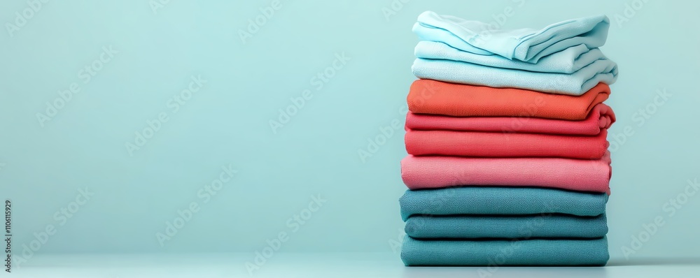 Neat stack of colorful folded clothes Neat stack of colorful folded clothes