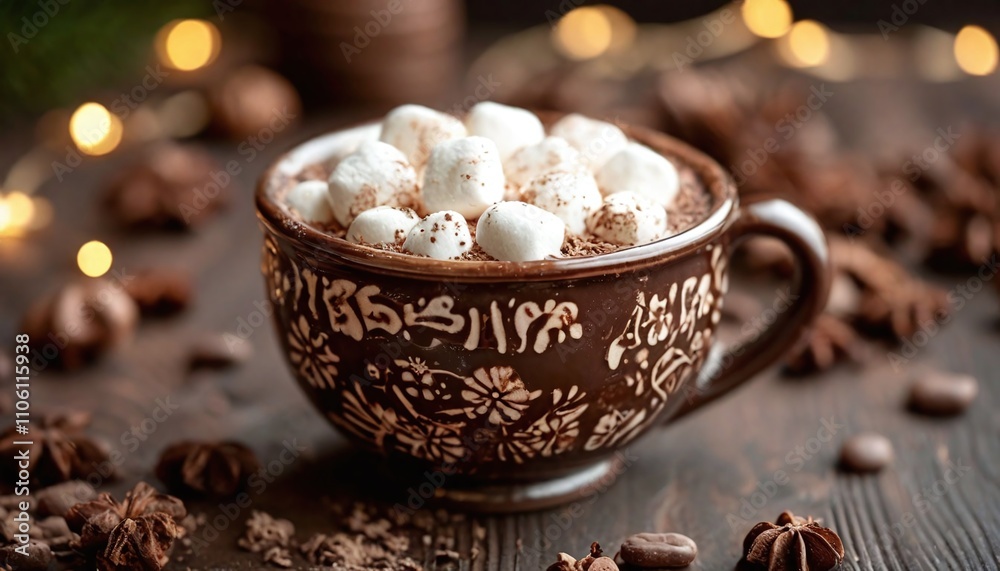 Hot chocolate with marshmallow in a ceramic cup. Hot chocolate with marshmallow in a ceramic cup.