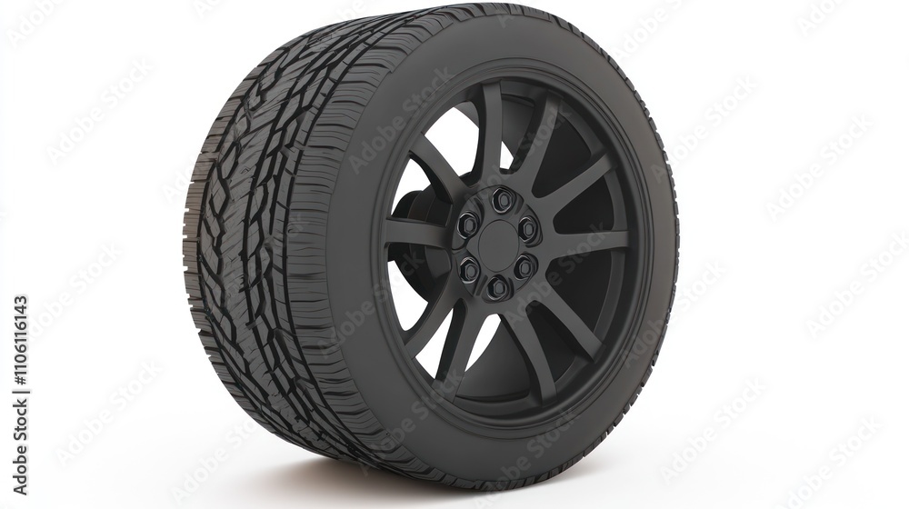 Black Tire and Wheel Isolated on White Background Black Tire and Wheel Isolated on White Background