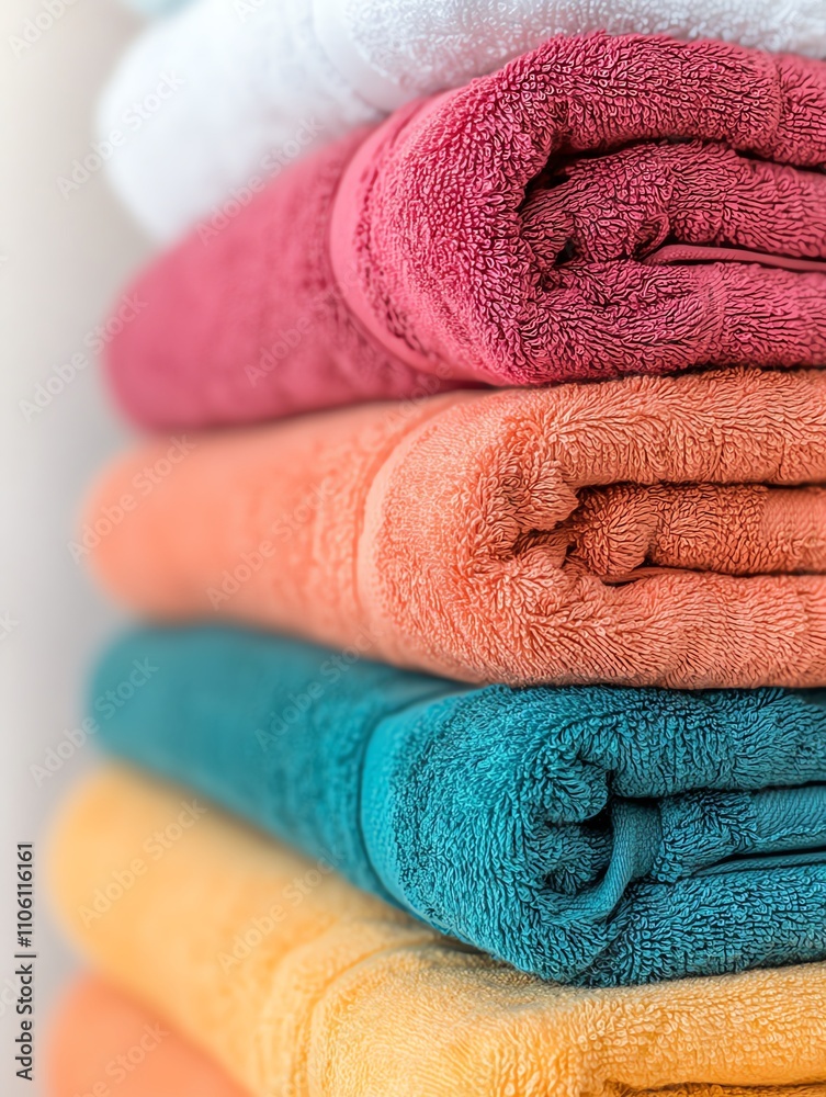 Stack of colorful, soft bath towels Stack of colorful, soft bath towels