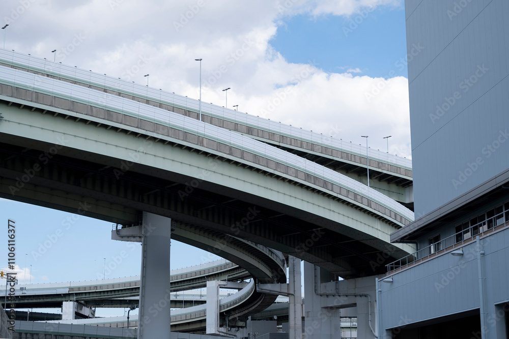 Highway Bridge at Yokohama city. Abstract geometric highway architecture Highway Bridge at Yokohama city. Abstract geometric highway architecture