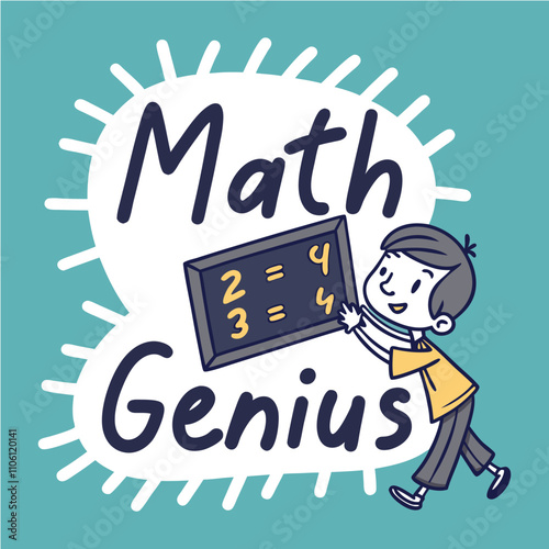 Font design for math genius with boy and numbers