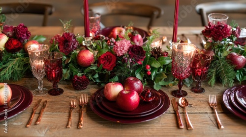 Romantic Red And Green Wedding Table Setting Decor