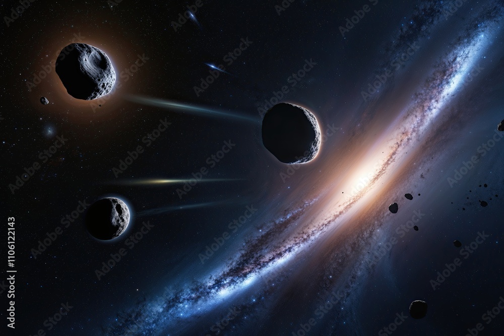 Obraz premium Asteroids and Comets Shooting Across the Cosmic Skyline
