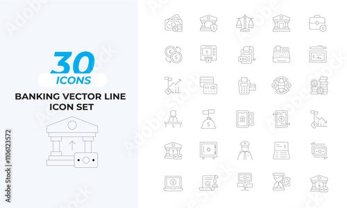 banking vector line icon Set Layout Vector Template. Vector illustration in line style of icons