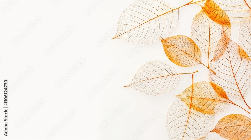 Fototapeta premium Autumn leaves falling nature scene close-up photography minimalist aesthetic soft light tranquility concept