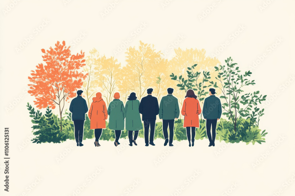 Gossip Workplace. A group of people walking together in a colorful autumn landscape, surrounded by trees and vibrant foliage. Gossip Workplace. A group of people walking together in a colorful autumn landscape, surrounded by trees and vibrant foliage.