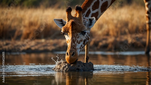 Giraffe drinking water. photo