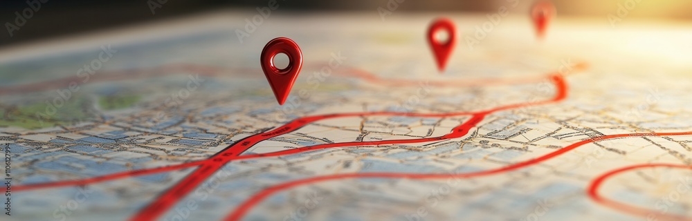 Navigate your route. Pinning locations on a map with routes. Adventure, discovery, navigation, communication, logistics, geography, transport, and travel theme background Navigate your route. Pinning locations on a map with routes. Adventure, discovery, navigation, communication, logistics, geography, transport, and travel theme background