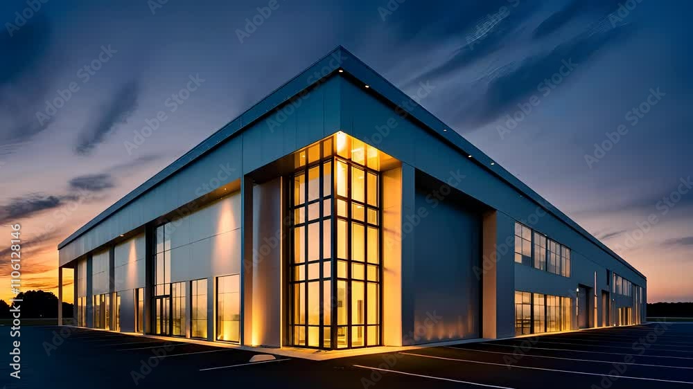 Modern Industrial Building Illuminated at Sunset
Modern Industrial Building Illuminated at Sunset