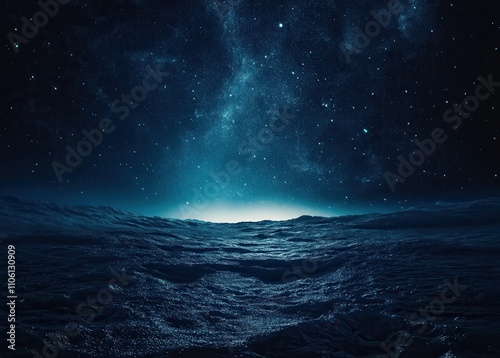 Sunlit and overcast skies above and beneath the blue sea or ocean water