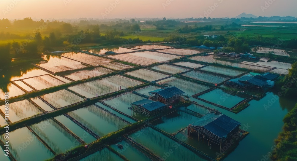 Shrimp Farm in Thailand: Aerial View of Aquaculture Business with Water Treatment Shrimp Farm in Thailand: Aerial View of Aquaculture Business with Water Treatment