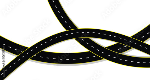 Asphalt road template. Winding road vector illustration.  Journey two lane curve asphalt pathway going .vector eps10