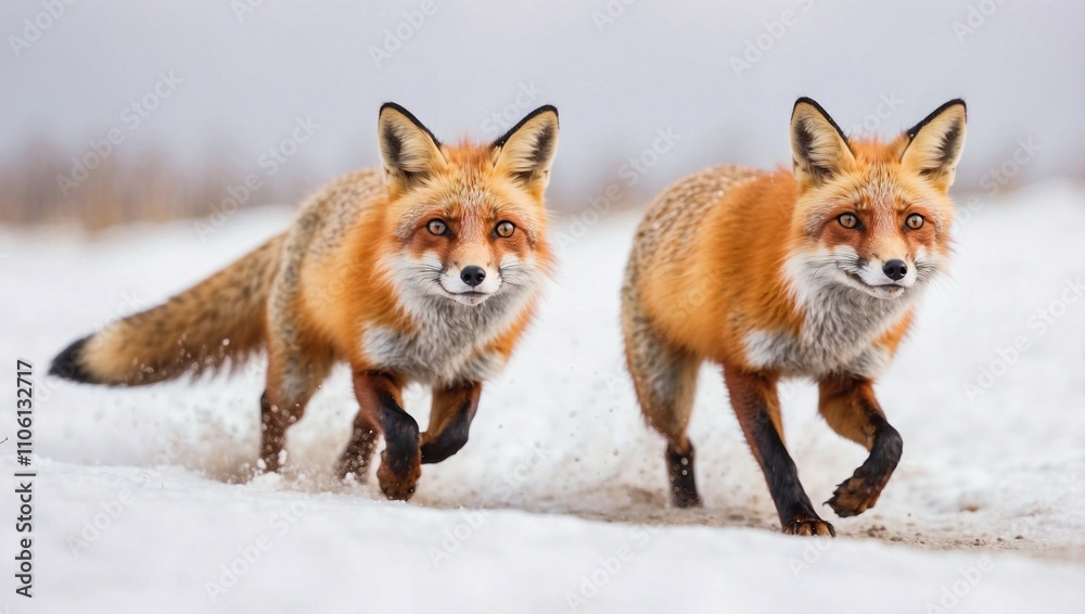 Obraz premium Red Fox Leaps Through Snowy Landscape