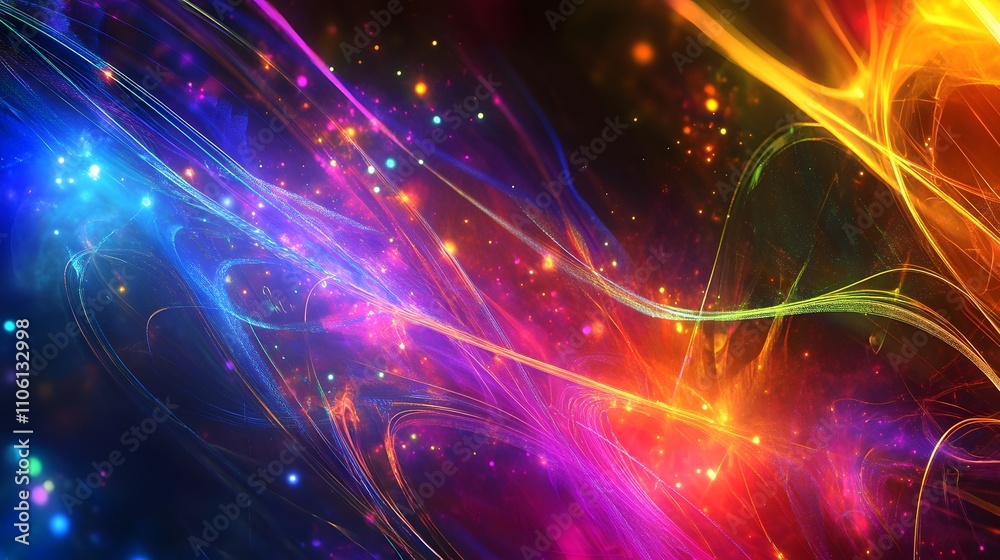 Abstract Colorful Light Streaks and Glowing Particles