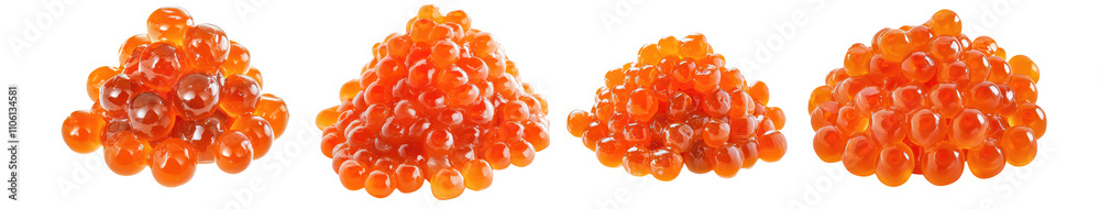 Group of salmon roe or red caviar collection isolated on transparent background, PNG. Clipart template Group of salmon roe or red caviar collection isolated on transparent background, PNG. Clipart template