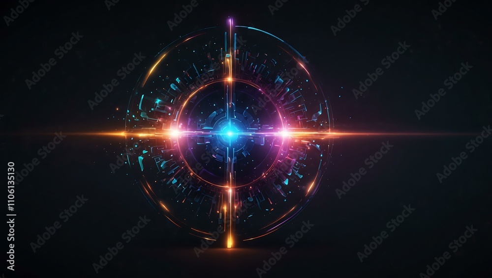 Fototapeta premium Glowing abstract tech icon with radiant light effects.