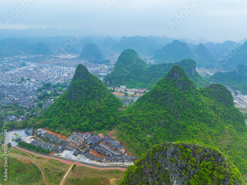 Aerial photography of Huangyao Ancient Town in Hezhou, Guangxi photo