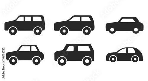 Black car outline art icon set in simple vector style with a modern and clean look