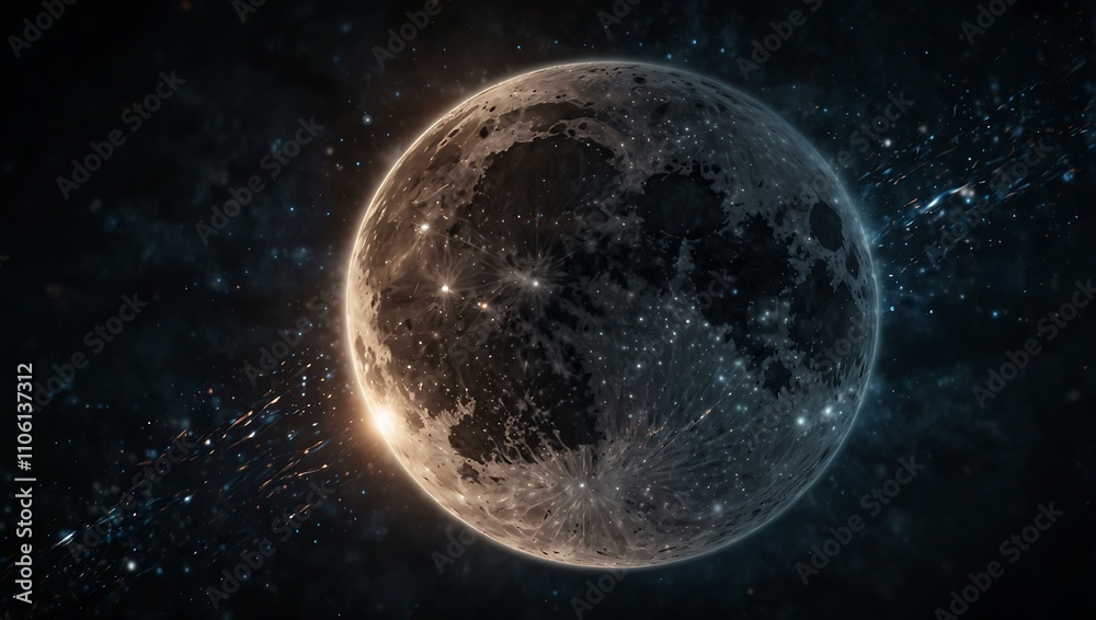 Fototapeta premium Glowing moon surrounded by abstract light patterns.