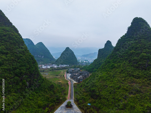 Aerial photography of Huangyao Ancient Town in Hezhou, Guangxi photo