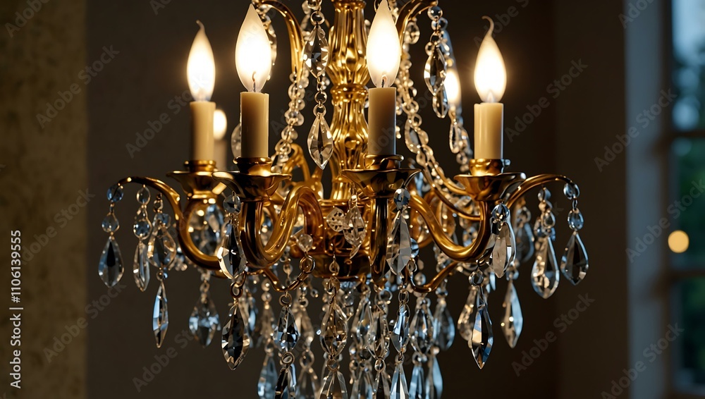 Gold and crystal chandelier sparkling in the light. Gold and crystal chandelier sparkling in the light.