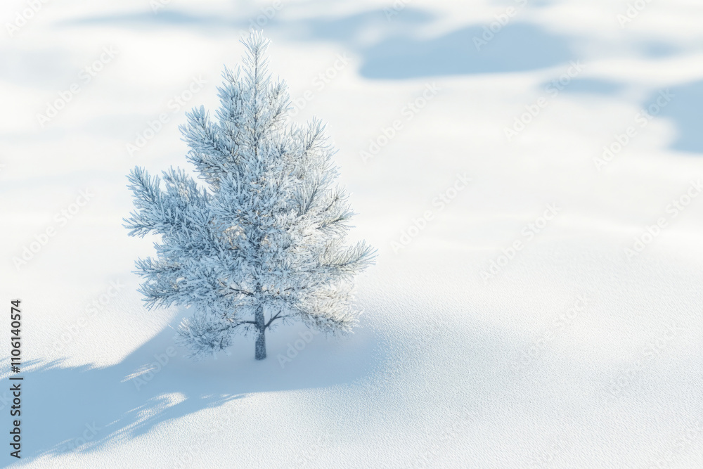 A solitary snow-covered tree stands amidst a sweeping, untouched winter landscape, casting a long shadow on the pristine snow in the soft morning light. A solitary snow-covered tree stands amidst a sweeping, untouched winter landscape, casting a long shadow on the pristine snow in the soft morning light.