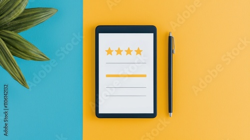 Aerial view of user experience review process digital design and feedback strategy in office