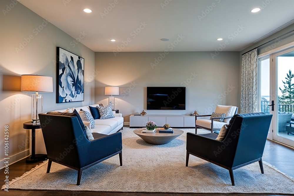 Stylish Contemporary Family Living Room with Modern Chairs and Sleek Walls Stylish Contemporary Family Living Room with Modern Chairs and Sleek Walls