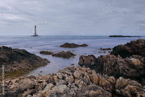 Phare de Goury Lighthouse in the Raz Blanchard-Alderney Race strait next to Cap la Hague, Cotentin Peninsula NW tip, Normandy. La Hague-France-055