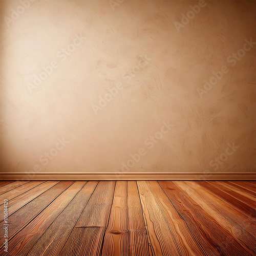 Minimalist Room with Wooden Floor and Beige Wall