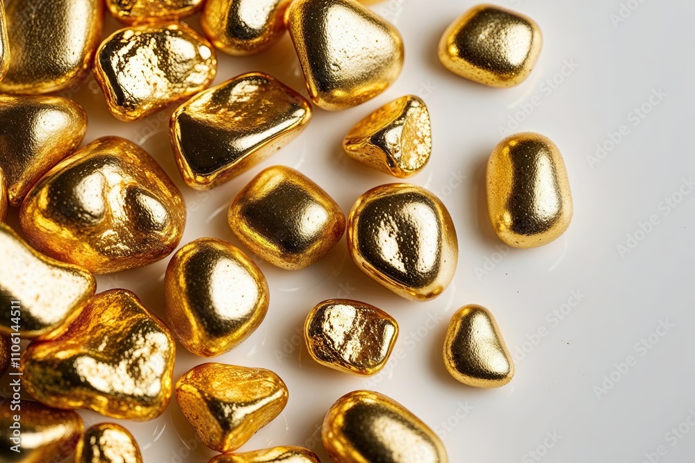 Captivating Collection of Polished Gold Nuggets on White Background Captivating Collection of Polished Gold Nuggets on White Background