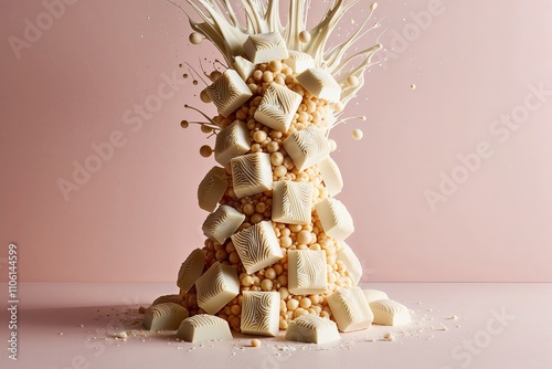 Delicate Eruption of Textured White Chocolate Moments Elevating on a Pastel Layout